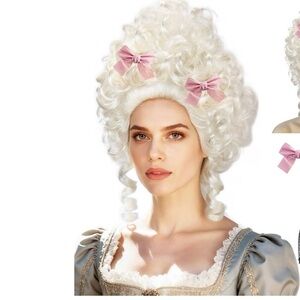 Colonial Victorian Wig with Pink Bows